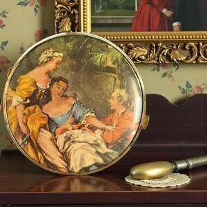 Vintage West Germany Round Double Mirror Compact with Rococo Courting Scene
